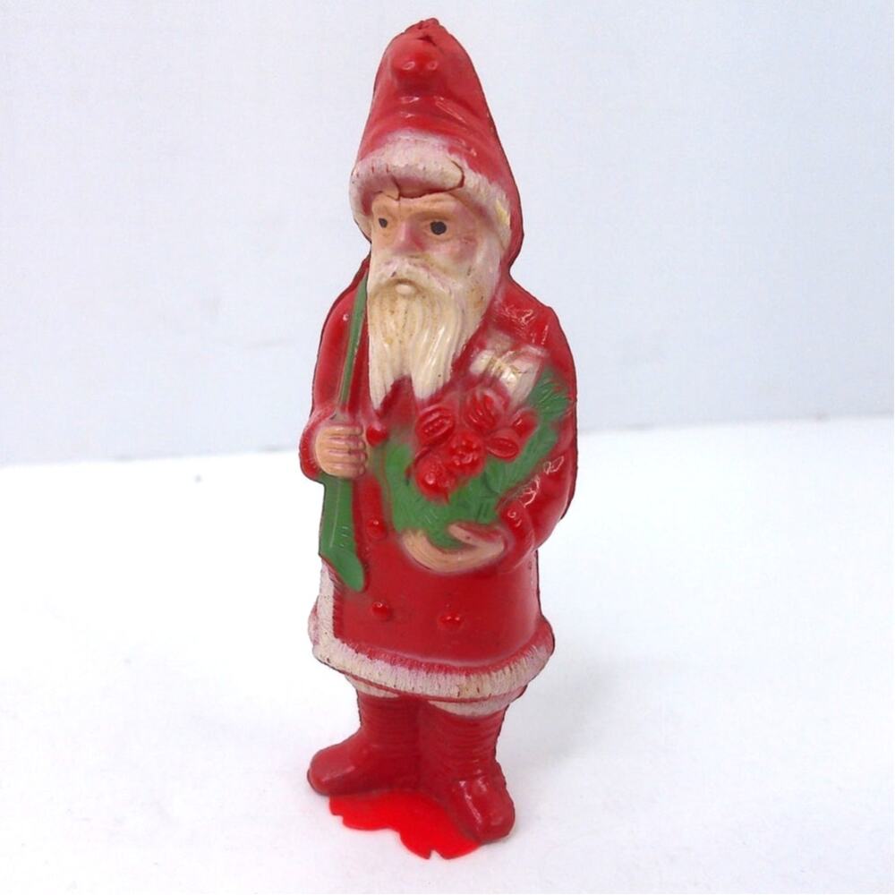 Vintage Irwin Santa Claus With Roses Celluloid Christmas Ornament Multicolor